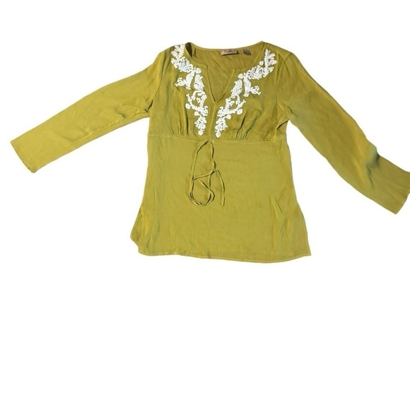 i.e. Women's 100% Silk Boho Gyspy Green Tunic Lace Empire Waist Size Medium - Picture 4 of 12